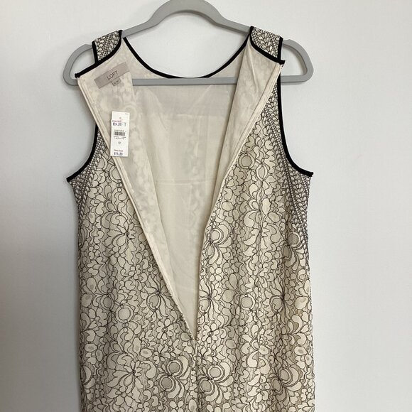 NWT Loft Ivory Cream and Black Lace Overlay Shift Dress Size 12 - Picture 5 of 7